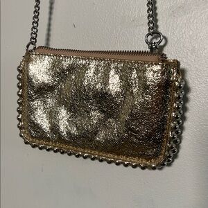Gold Metallic Chain Crossbody Wallet - Women Bags